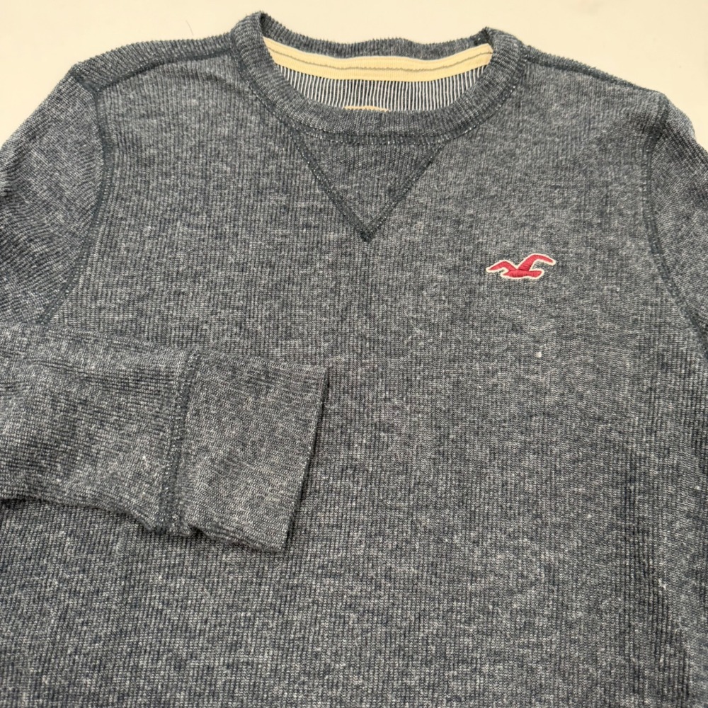 Hollister Mens Waffle Knit Thermal Long Sleeve Shirt Navy Blue Logo Small